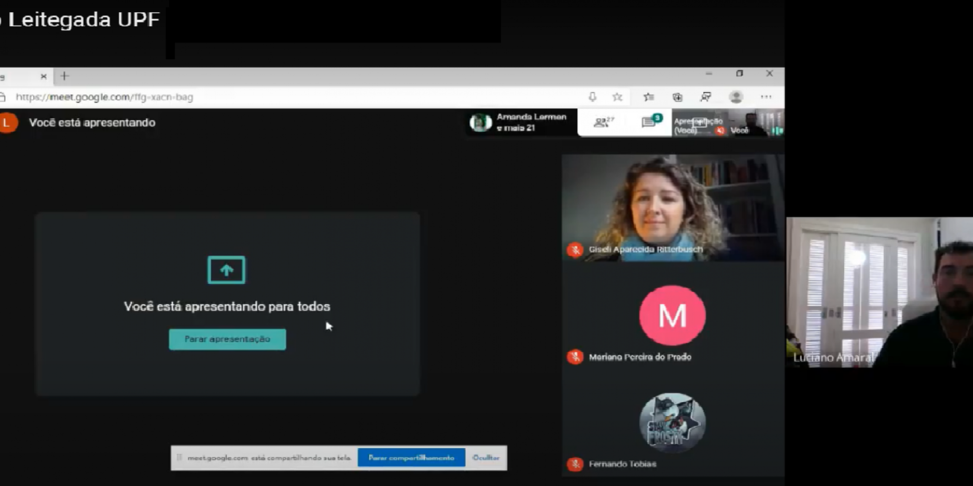 Médico veterinário Luciano Amaral com a professora Giseli em aula online Médico veterinário Luciano Amaral com a professora Giseli em aula online