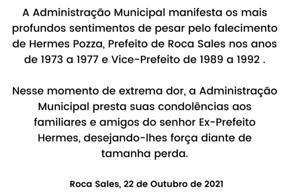 Morre o ex-prefeito de Roca Sales Hermes Pozza