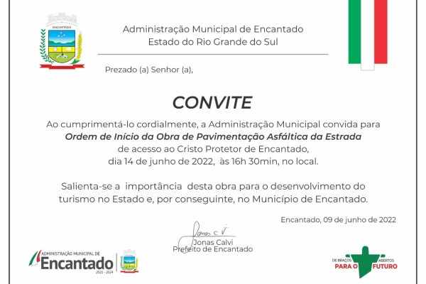 Encantado assina ordem de início do asfaltamento do acesso ao Cristo Protetor