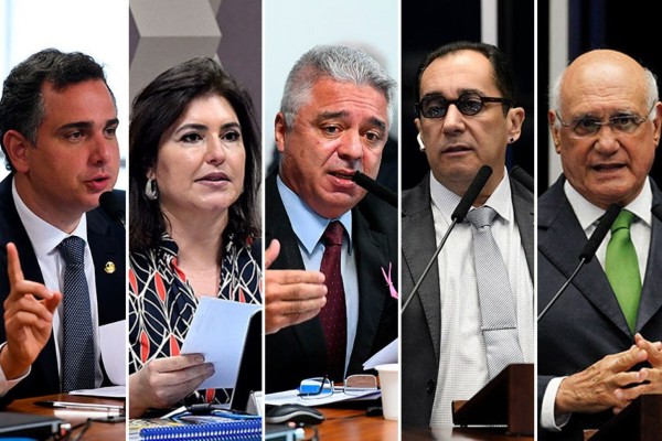 Rodrigo Pacheco (DEM-MG), Simone Tebet (MDB-MS), Major Olimpio (PSL-SP), Jorge Kajuru (Cidadania-GO) e Lasier Martins (Podemos-RS) 
